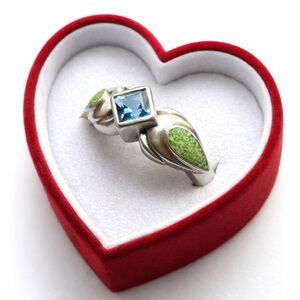 Avon Size 7 Sterling Silver Blue Topaz Australian Lime Inlay Ring